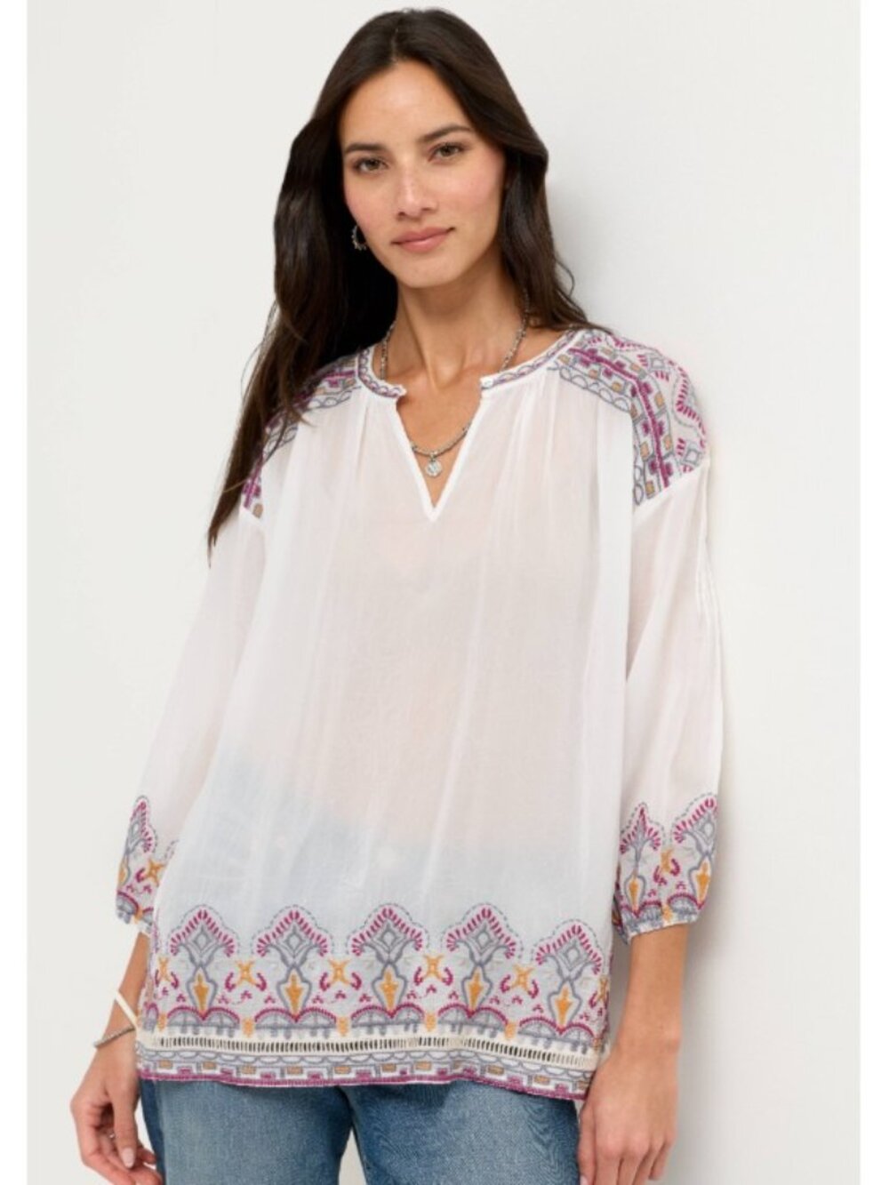 NEW JOHNNY WAS Margot Blouse $298, Size XL, Natural Ggt